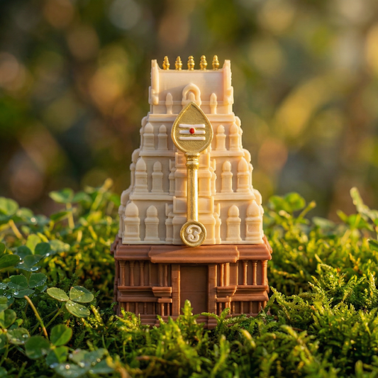 Gopuram ManjalāKumkum Holder with Magnetic Vel - Small (3.5 inch height)