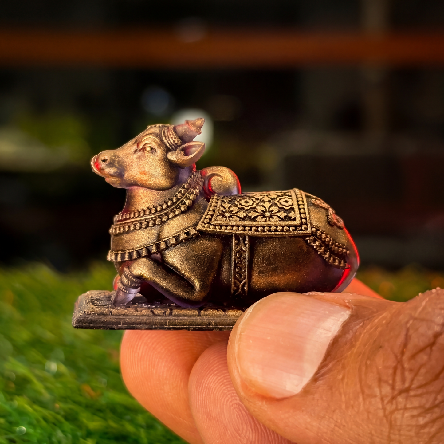 Miniature Periya Nandi – Tanjavur Inspired Manjal Kumkum Holder (3 Inch)