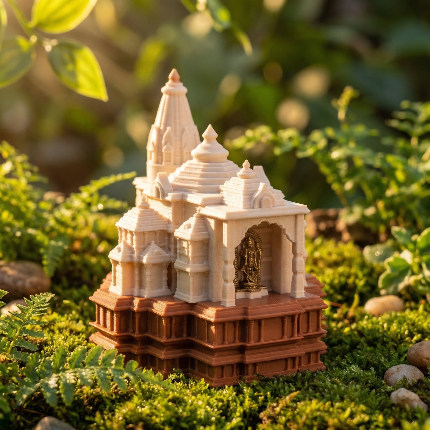 Ayodhya Inspired Ram Temple Miniature with Ram Lalla – With Sindoor Holder (5 Inch Ht)