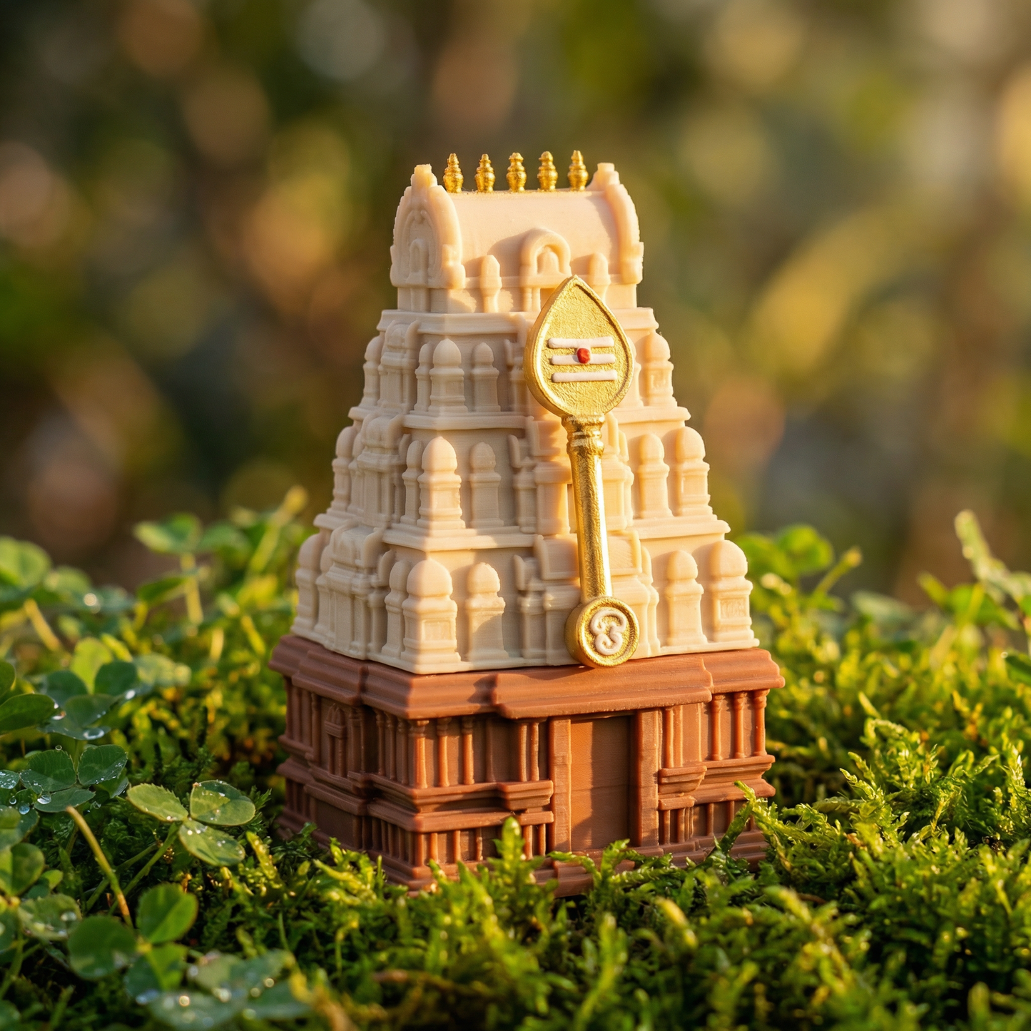 Gopuram Manjal–Kumkum Holder with Magnetic Vel - Small (3.5 inch height)