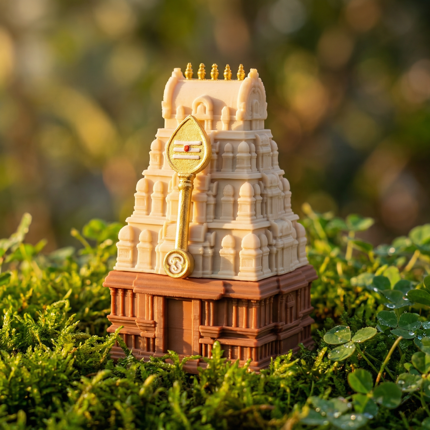 Gopuram Manjal–Kumkum Holder with Magnetic Vel - Small (3.5 inch height)