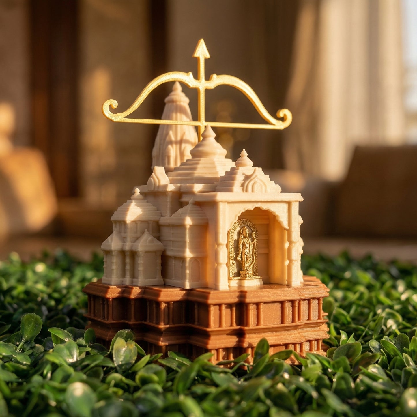 Ayodhya Inspired Ram Temple Miniature with Ram Lalla – With Sindoor Holder (5 Inch Ht)