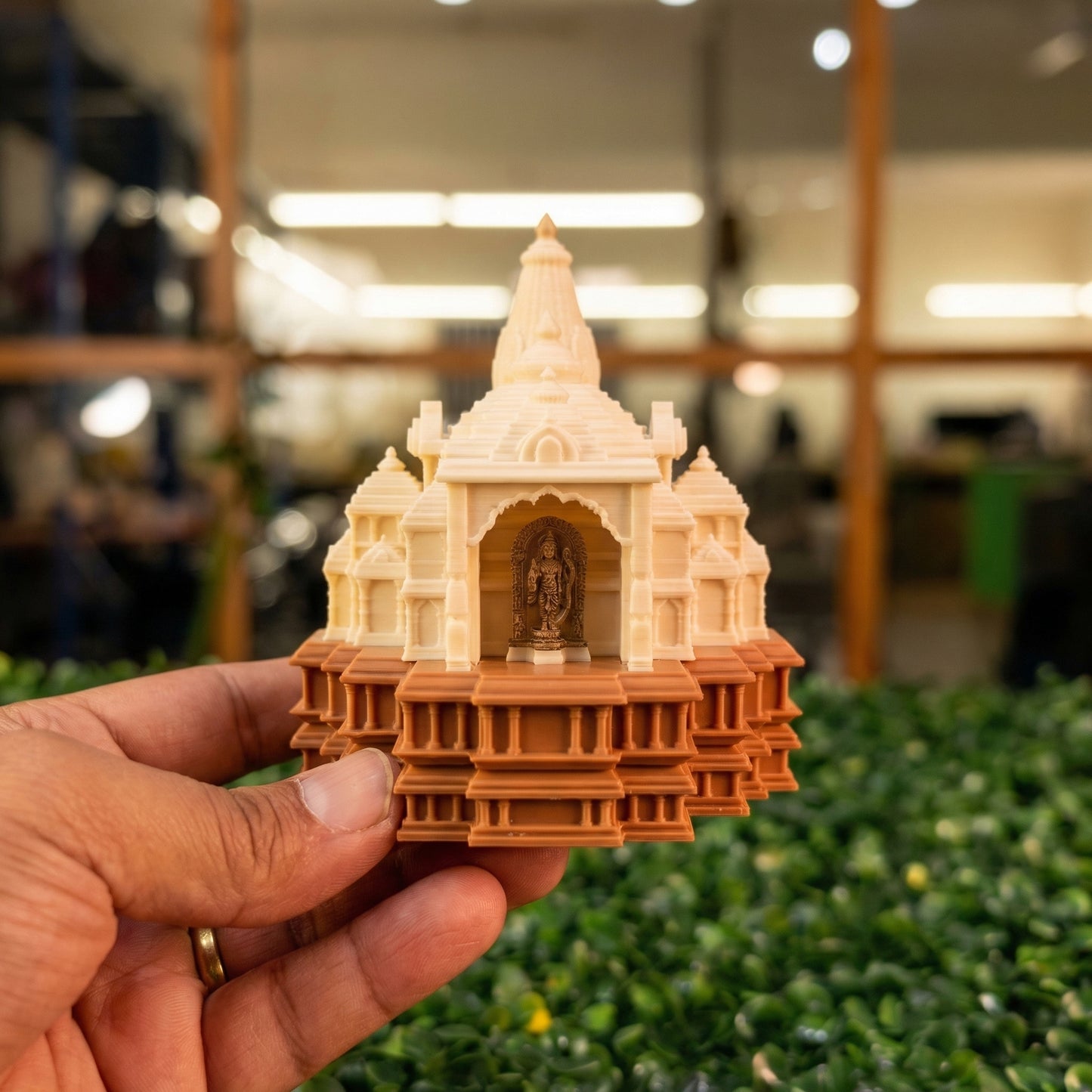 Ayodhya Inspired Ram Temple Miniature with Ram Lalla – With Sindoor Holder (5 Inch Ht)