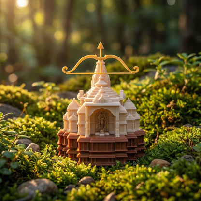 Ayodhya Inspired Ram Temple Miniature with Ram Lalla – With Sindoor Holder (5 Inch Ht)