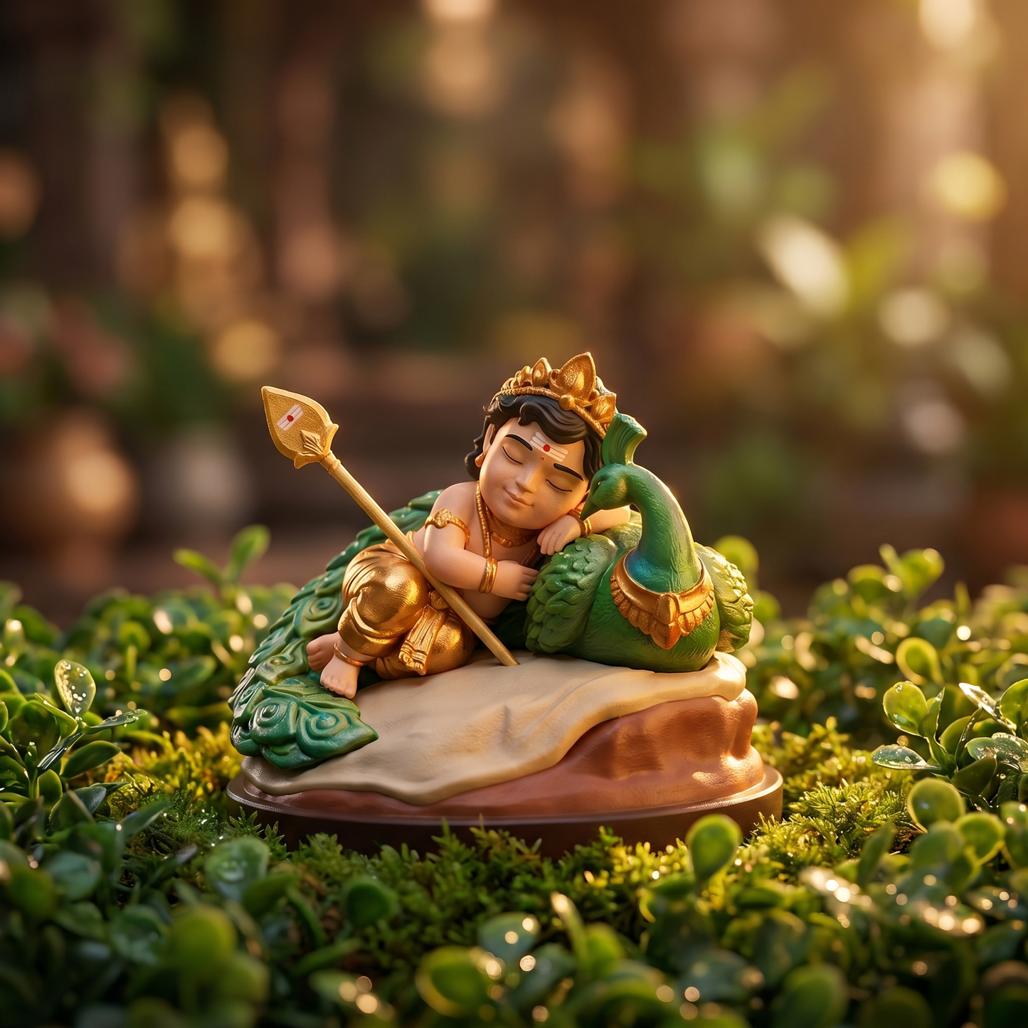 Peaceful Murugan Figurine – Sleeping Kandhan with Peacock 🦚