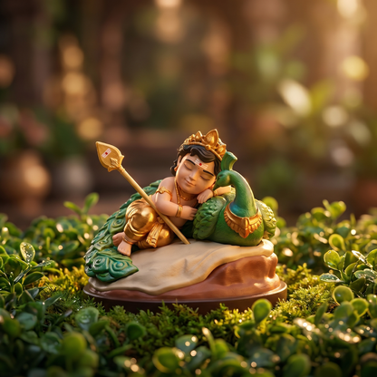 Peaceful Murugan Figurine – Sleeping Kandhan with Peacock 🦚