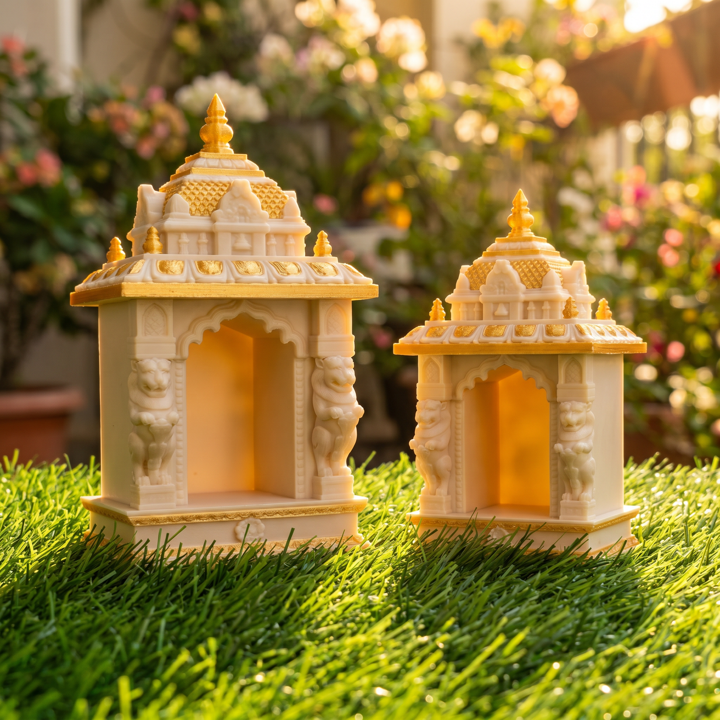 White & Gold Mandapam Miniature | Devotional Mini Temple Display Series