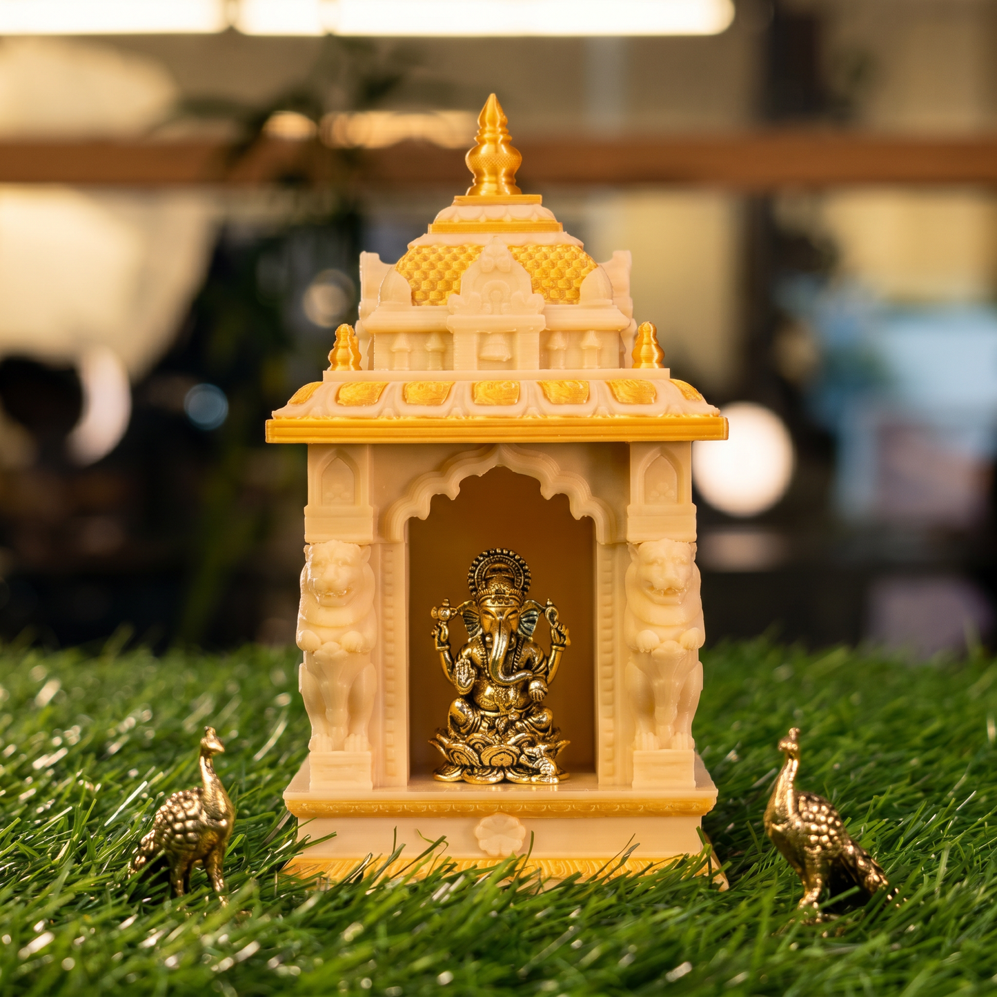 White & Gold Mandapam Miniature | Devotional Mini Temple Display Series
